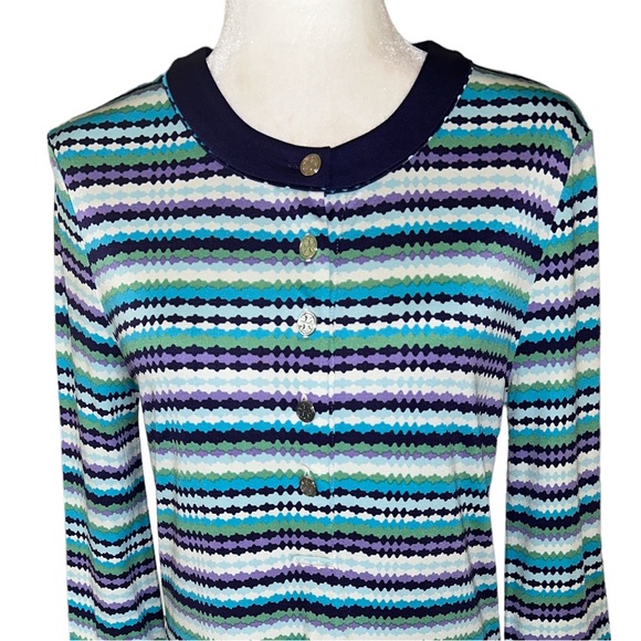Tory Burch Silk Knit Blue Striped Tunic Mini Column Dress - M - Picture 3 of 11